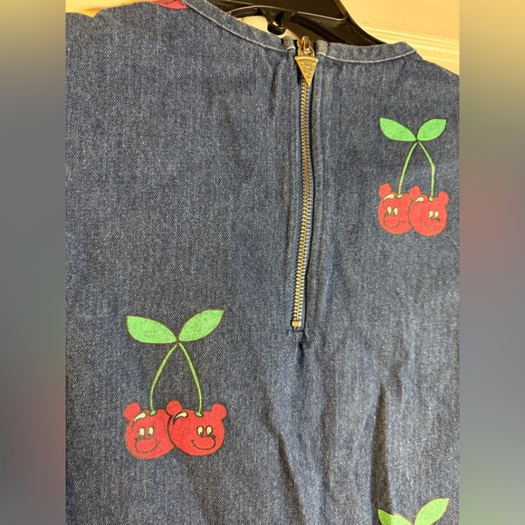 Lazy Oaf Denim Boxy T-Shirt Dress With Cherry Print - Picture 5 of 8